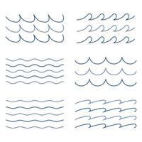 A set of different waves drawn in blue on a white background vector