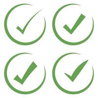 Four green check marks in circles on a white background vector