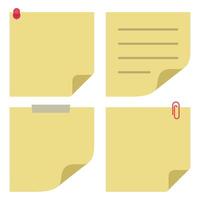 Four sticky notes with paper clips and a red pin vector