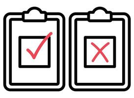 Two clipboard icons with a check mark and cross vector
