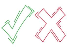 Two green and red x's on a white background vector