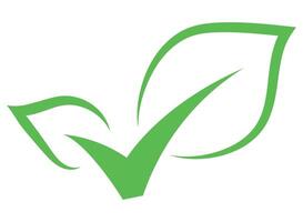 A green leaf with a check mark on it vector