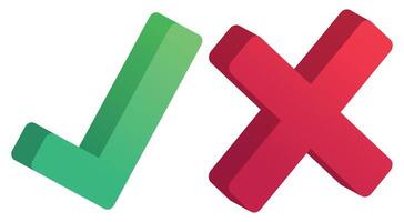 Two green and red tick marks on a white background vector