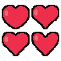 Pixel hearts set of four pixel hearts on white background vector