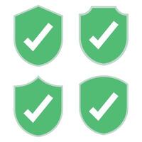 Four green shields with a tick mark on them vector