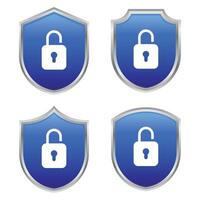 Four blue shield icons with a lock on them vector