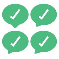 Four green speech bubbles with a tick mark vector