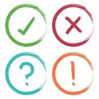 Four different colored check marks and question marks vector