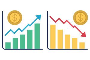 Two graphs showing a dollar coin and a bar chart vector