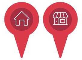 Two red markers with a house and a store vector