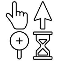 A set of icons that include a clock, arrow, and hand vector