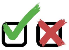 A check mark and tick mark are shown on a white background vector