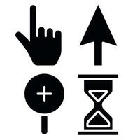 A set of icons showing a clock, arrow and hand vector