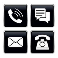 Four black buttons with phone and email icons vector