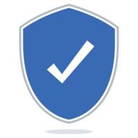 A blue shield with a tick mark on it vector
