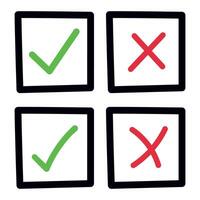 Four check boxes with red and green ticks vector