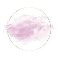 Pink watercolor paint in a circle with gold frame vector