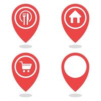 Four red pinpoints with icons of food and shopping vector