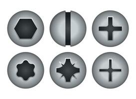 A set of six different shapes of metal buttons vector