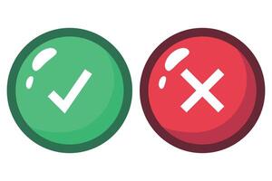 Two green and red buttons with a tick and cross vector