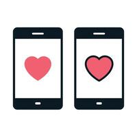 Heart On Mobile Phone Set Of Two vector