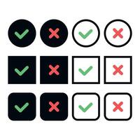Circles And Squares Check Mark And Cross Dark Set vector