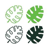 Monstera Leaf Flat And Outline Set Of Four vector