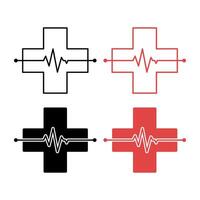 Heartbeat Line With Medical Plus Set vector