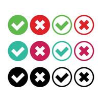 Check And Cross Circles Set Multiple Colours vector