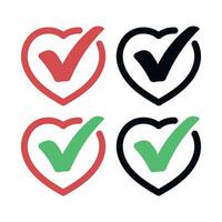 Heart With Checkmark Outline Set Of Four vector
