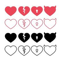 Hearts Set Lock Broken And Devil vector