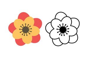 Flower Flat And Outline Set Of Two vector