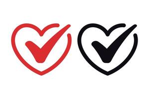 Check Mark Outline Heart Set Of Two vector