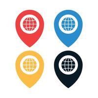 Location Pins With Globe Grid Set vector