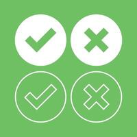 White Check And Cross Circles Green Background vector