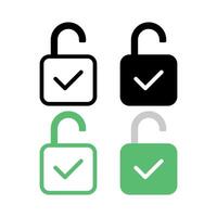 Unlocked Padlock Check Mark Multiple Styles vector