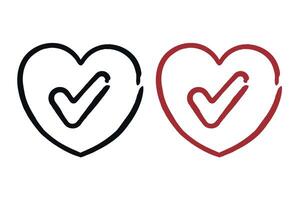 Heart With Check Mark Doodle Black And Red vector