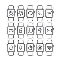 Smart Watch Apps Big Set Outline Style vector