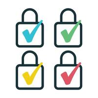 Padlock With Check Mark Set vector