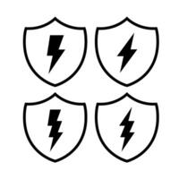Lightning Bolts Shields Set Outline vector