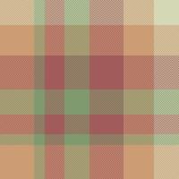 Spring plaid textile seamless, printout texture check background. Nostalgia fabric tartan pattern in orange and red colors. vector