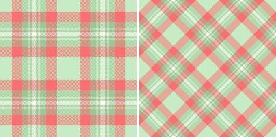 Pastel plaid patterns, perfect for textile design, website backgrounds, or scrapbooking. Two variations classic and diagonal checks in soft coral and mint green. vector