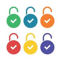 Unlocked Padlock Check Mark Multiple Colours Set vector