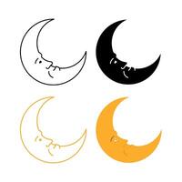 Crescent Moon With Face Set vector