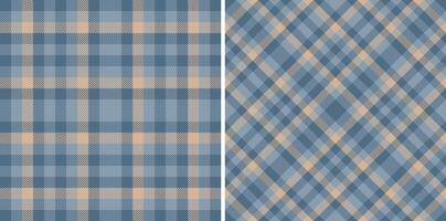 Elegant duo of seamless pastel blue and beige plaid patterns. Perfect for textile design, website backgrounds, or apparel prints. vector