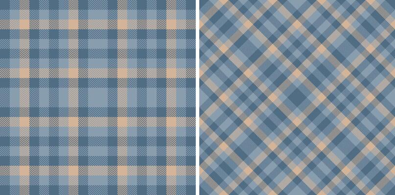 Elegant duo of seamless pastel blue and beige plaid patterns. Perfect for textile design, website backgrounds, or apparel prints.