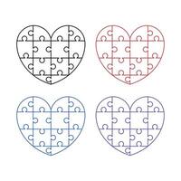 Heart Puzzle Outline Style Set vector