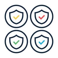 Shield Check Marks Circles Set Outline vector
