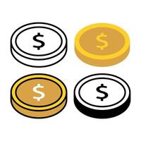 Dollar Coin 3D Multiple Styles vector