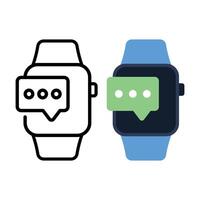 Smart Watch With Message Outline And Flat vector